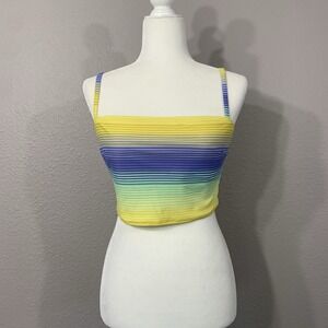 aerie Women's Yellow Blue Green Lined Bandeau Bikini Top Adjustable Straps Large